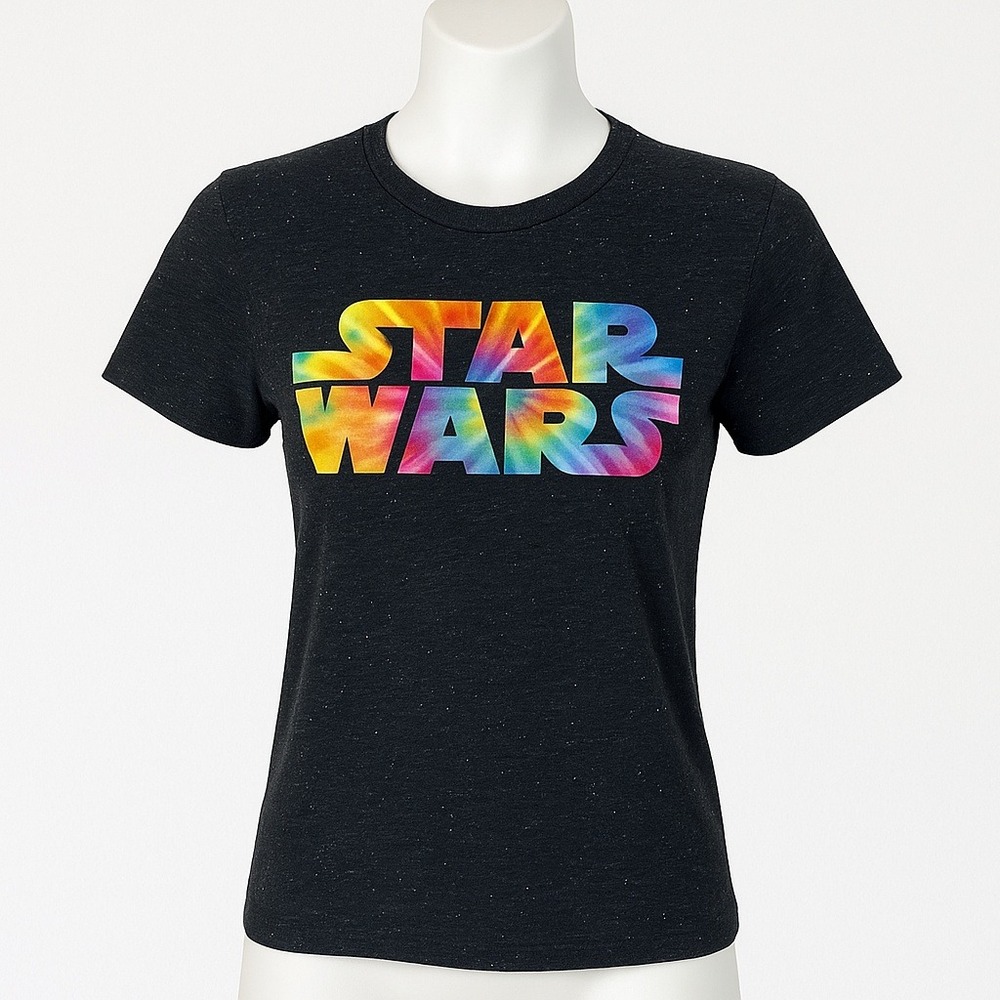 Star Wars Women's‎ Small Graphic Tee Black Speckled Tie Dye Logo T-Shirt